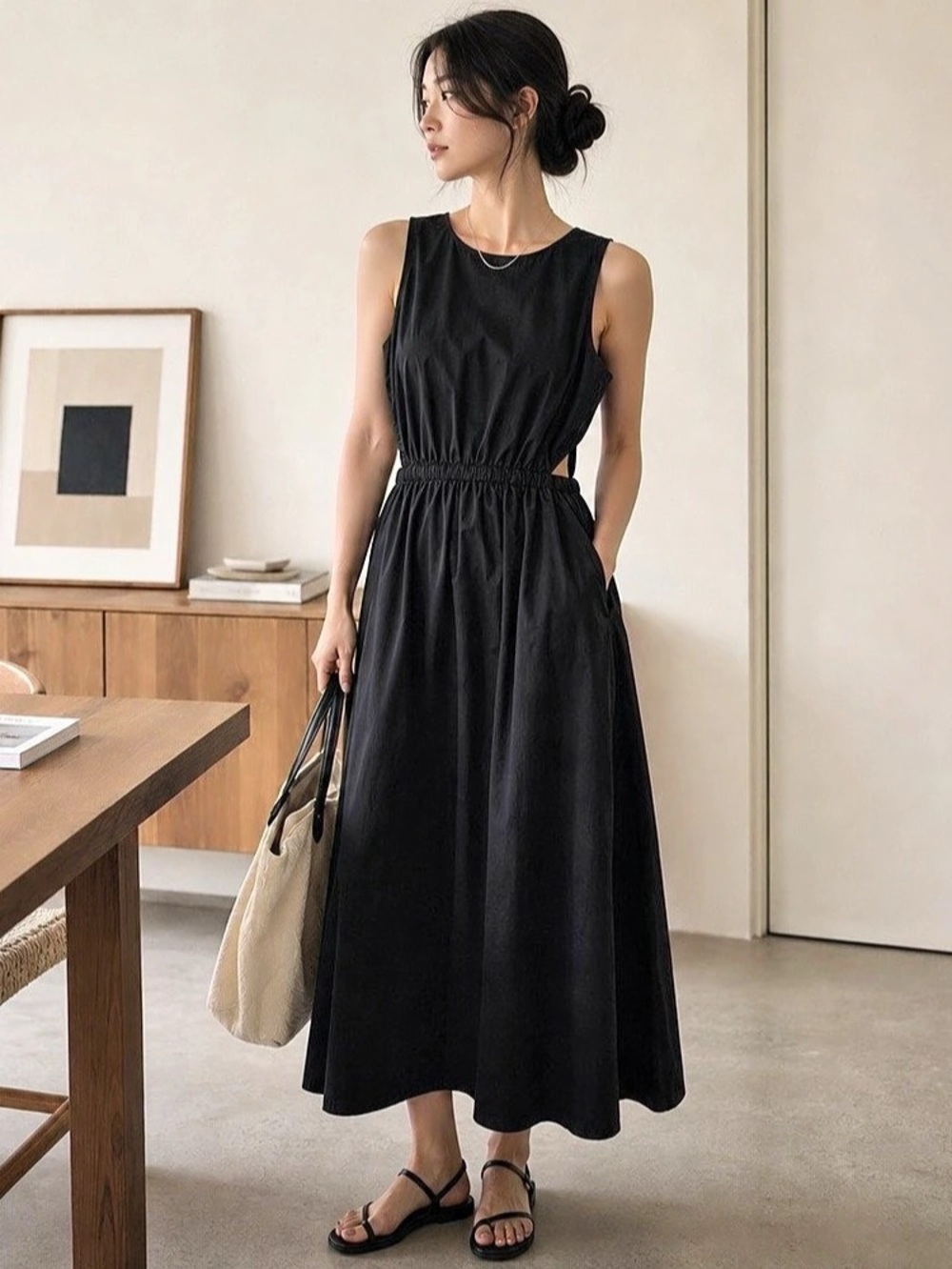 Babaton Revive Poplin Dress Black Sleeveless Maxi Dress